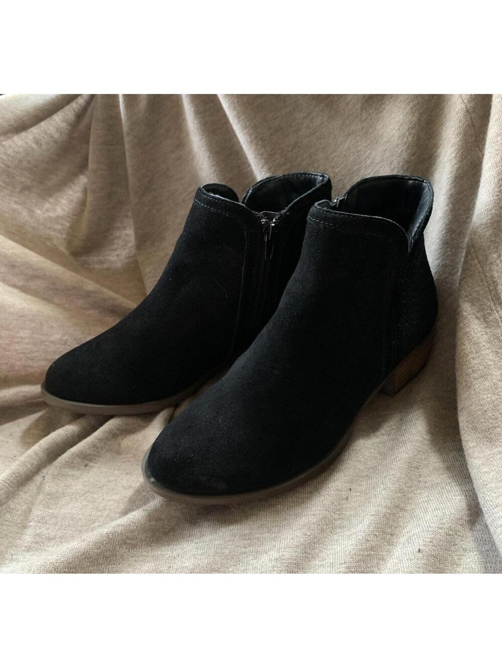 Kensie Black Ankle Booties Womens 8M Side Zip Low Block Heel Casual Chic GAGE